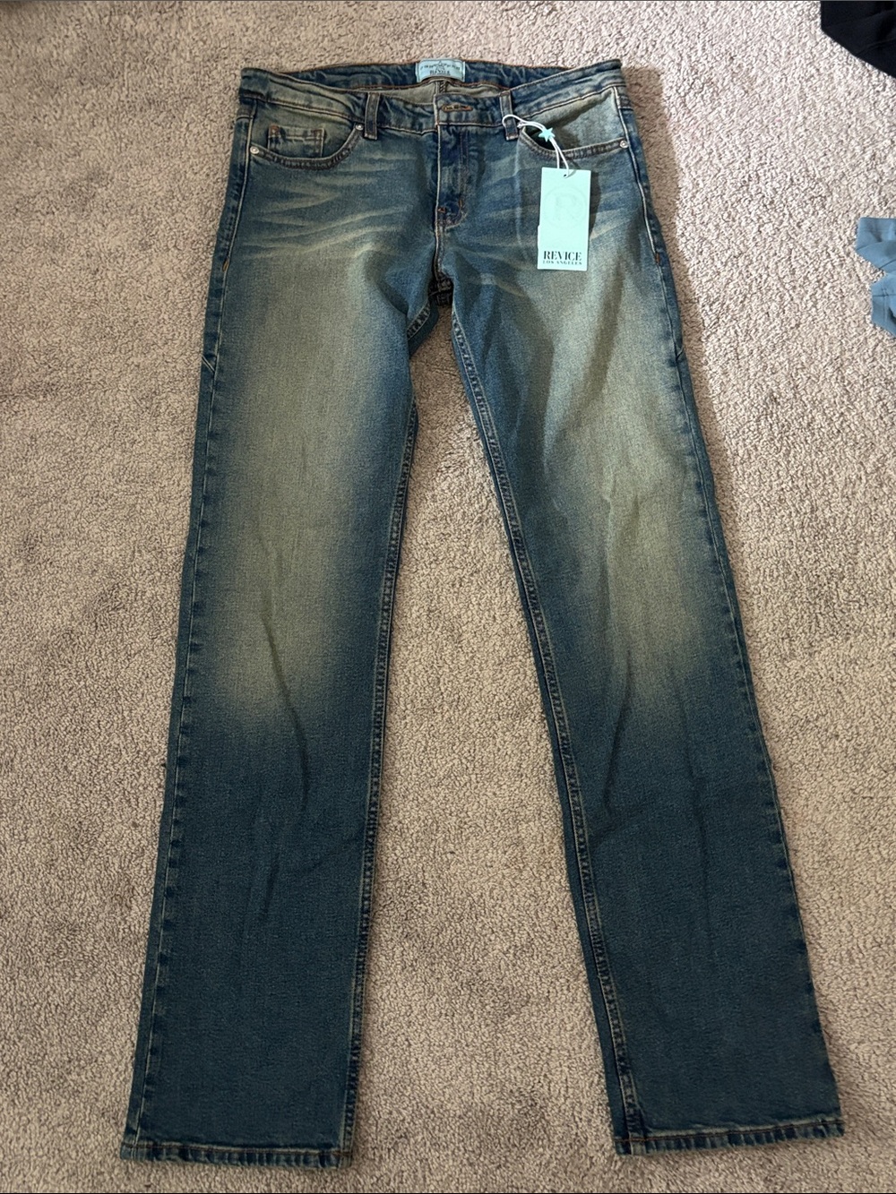 REVICE Men’s Washed Blue Slim Straight Jeans